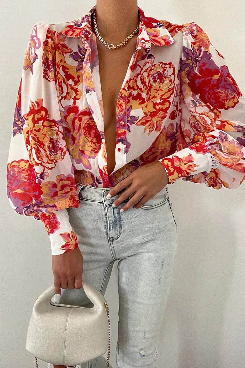 Jane | Blusa floreale con maniche a sbuffo per donne