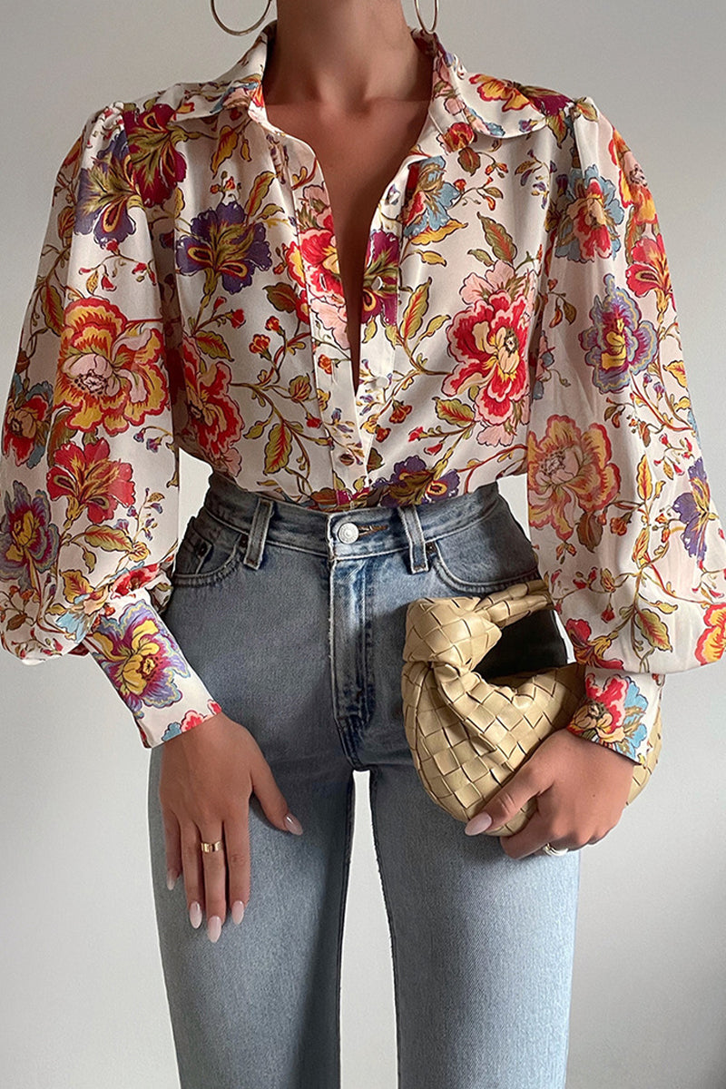 Jane | Blusa floreale con maniche a sbuffo per donne