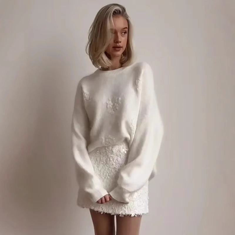 Orlisse - Maglione morbido con rilievi floreali