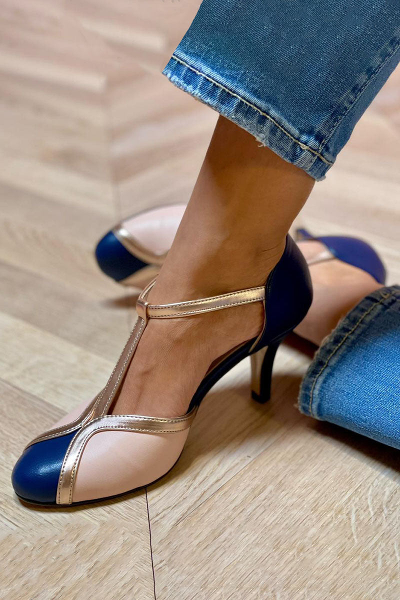 Alessia™ | Tacchi colorati e comodi T-strap con punta rotonda