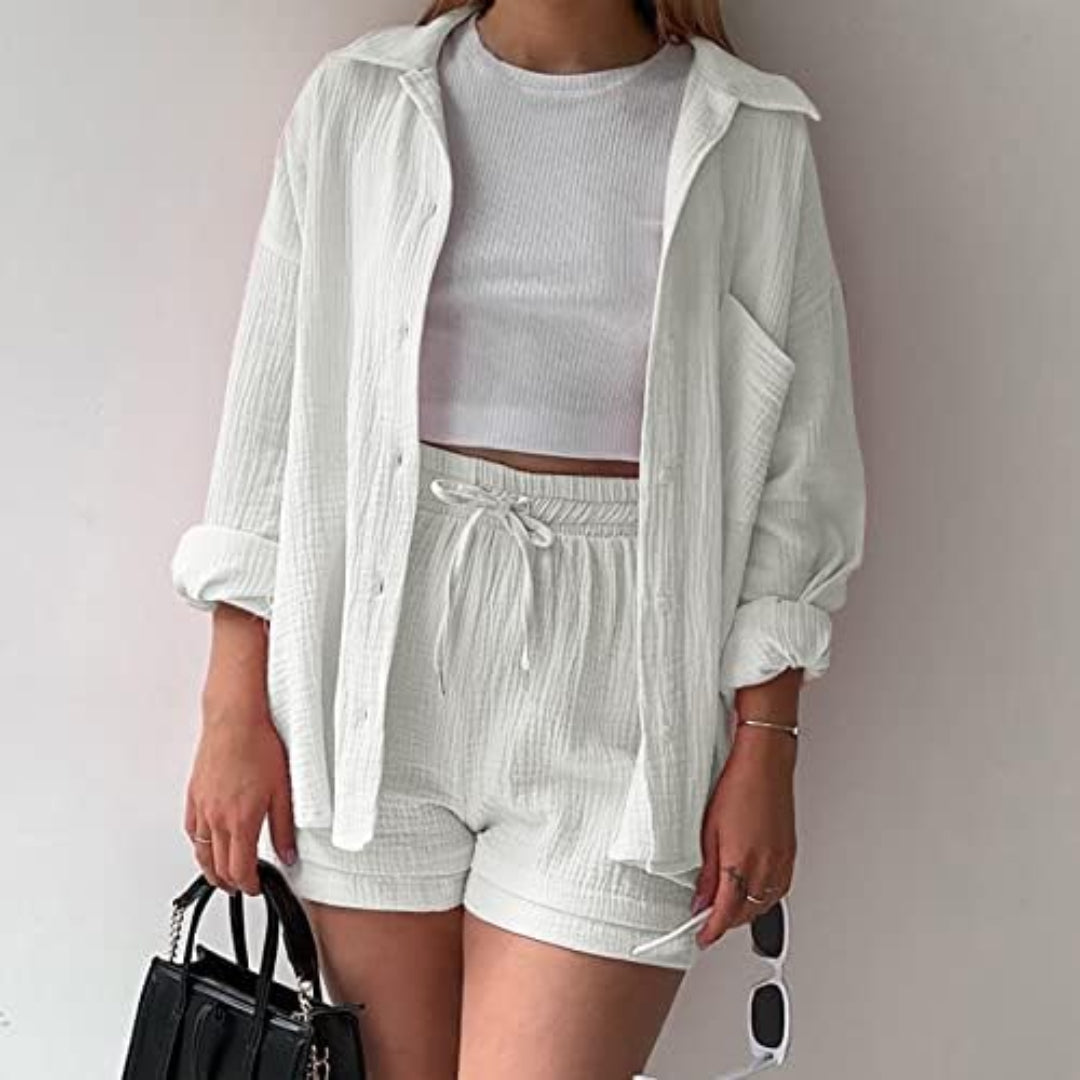Adelie™ | Set di 2 pezzi in cotone con camicia e pantaloncini