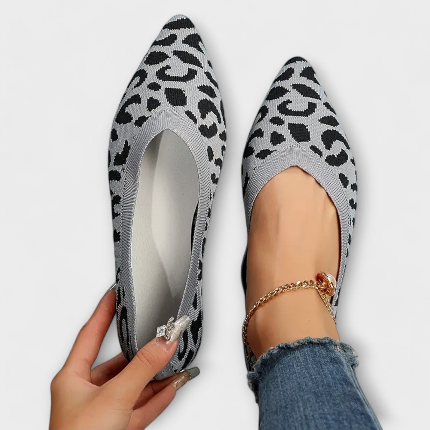 Ballerine in pizzo con stampa leopardata