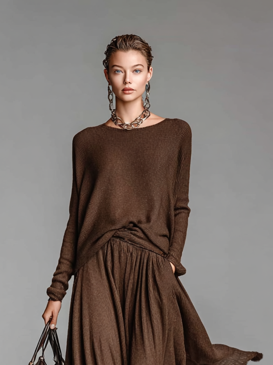 Set Gonna e Maglione con Collo Rotondo