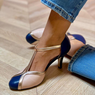 Alessia™ | Tacchi colorati e comodi T-strap con punta rotonda