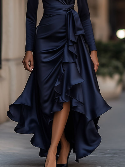Luna - Abito maxi in satin con volant