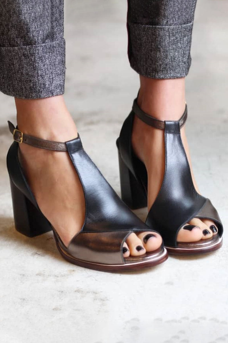 Nadaria | Sandali neri peep toe in stile patchwork con tacco