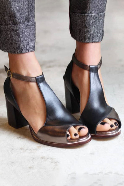 Nadaria | Sandali neri peep toe in stile patchwork con tacco