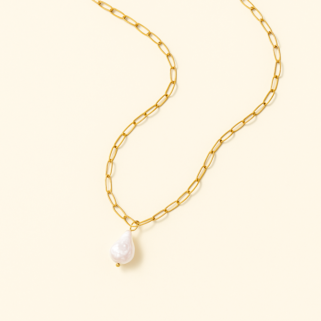 KOS Collana Paperclip in Oro con Perla
