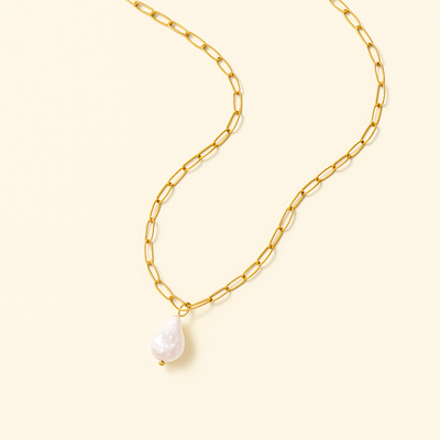 KOS Collana Paperclip in Oro con Perla
