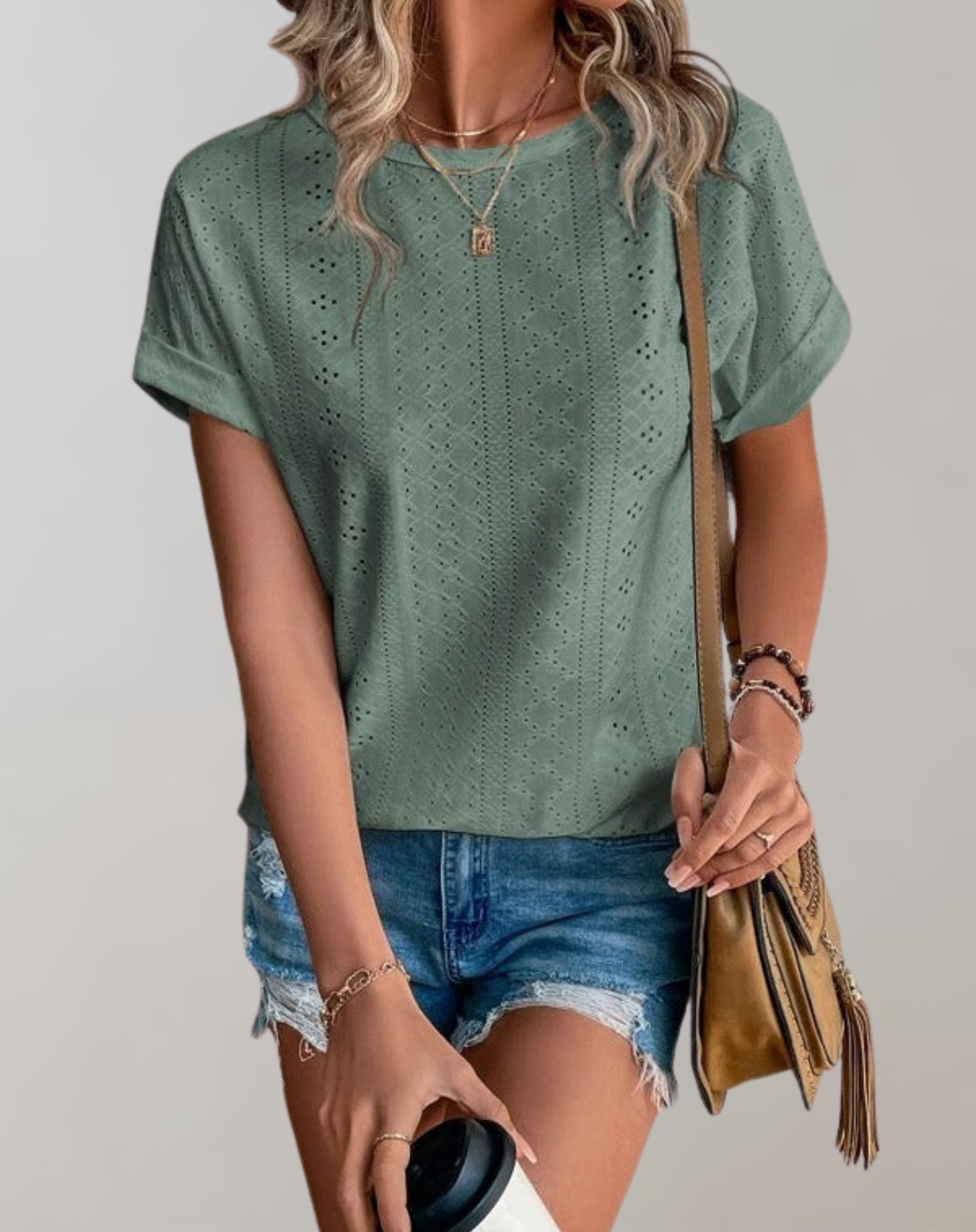 Lara | Blusa estiva casual con ricamo a occhiello | Top elegante con ricamo a occhiello