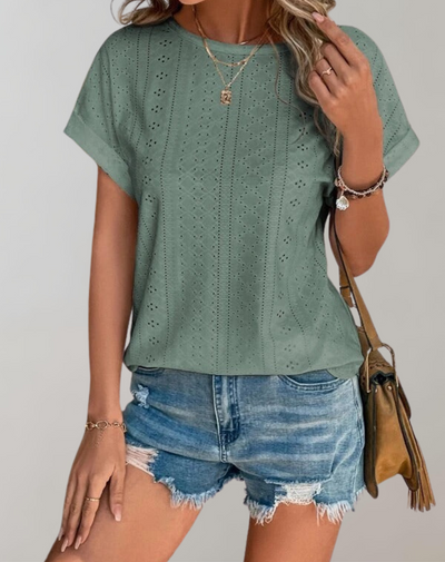 Lara | Blusa estiva casual con ricamo a occhiello | Top elegante con ricamo a occhiello
