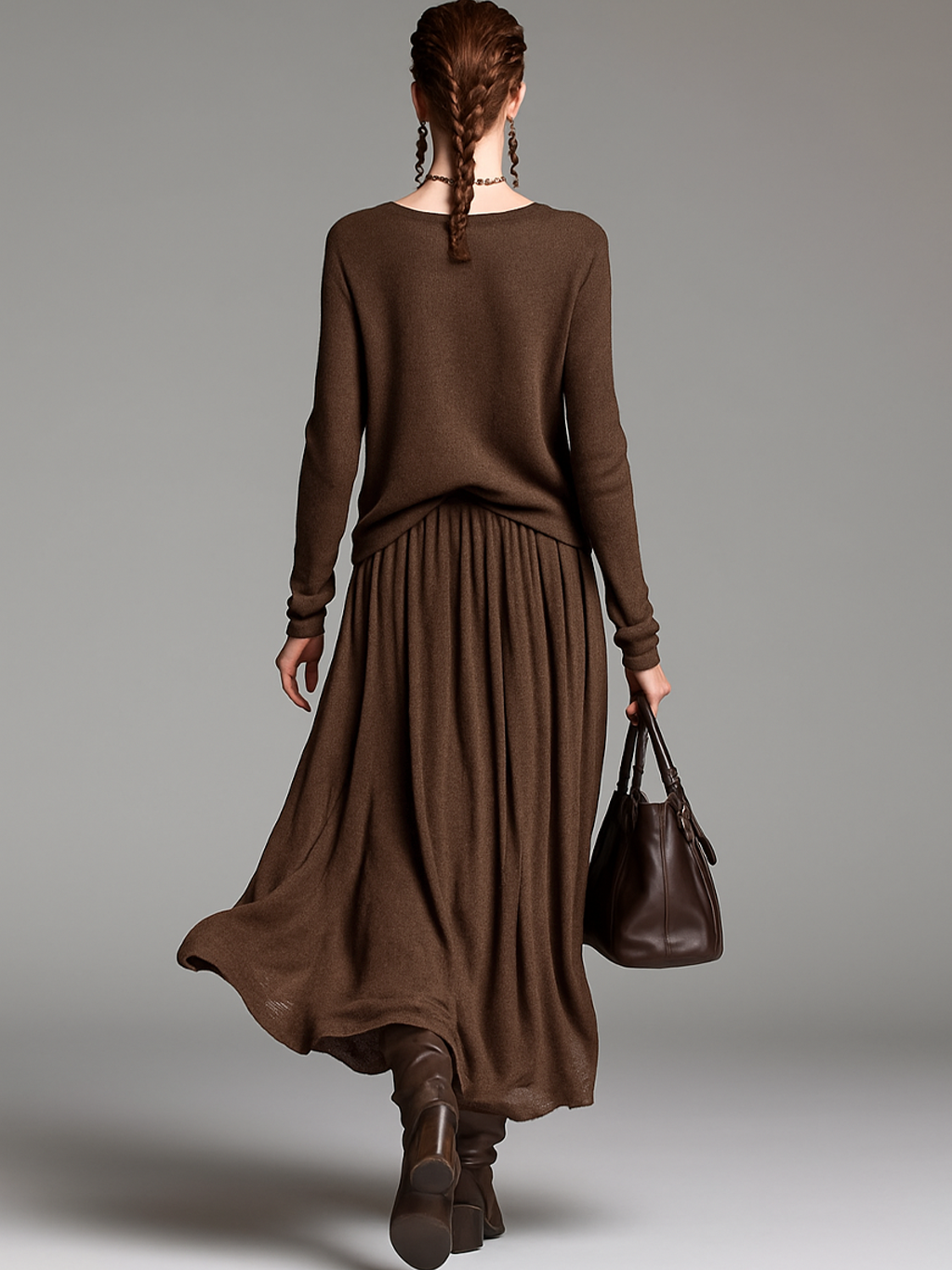 Set Gonna e Maglione con Collo Rotondo