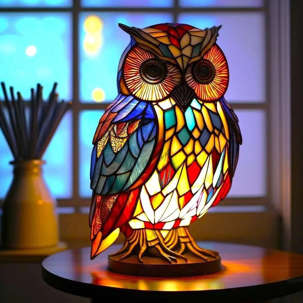 Merlin | Lampada magica a forma di gufo in vetro colorato
