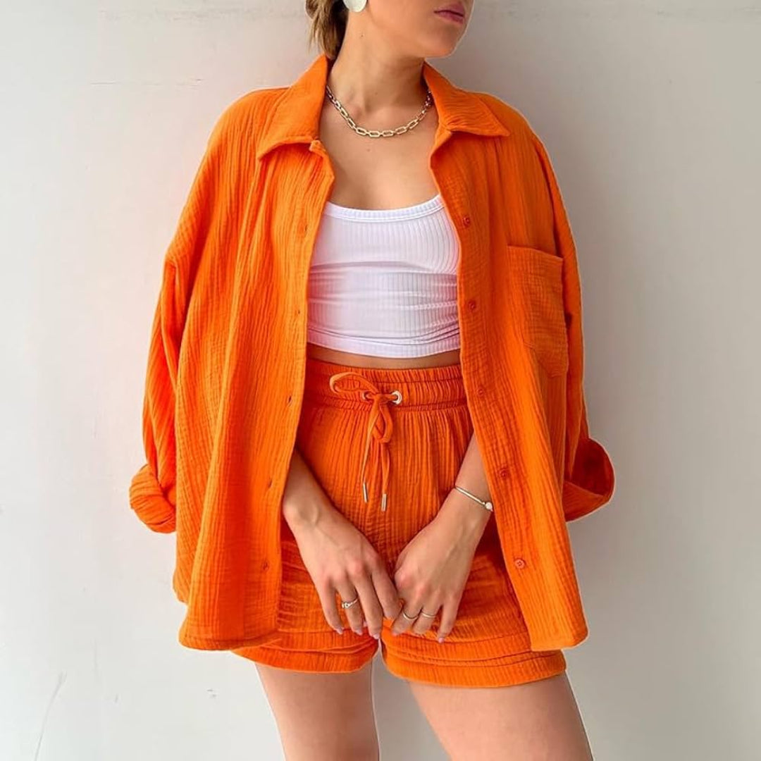 Adelie™ | Set di 2 pezzi in cotone con camicia e pantaloncini