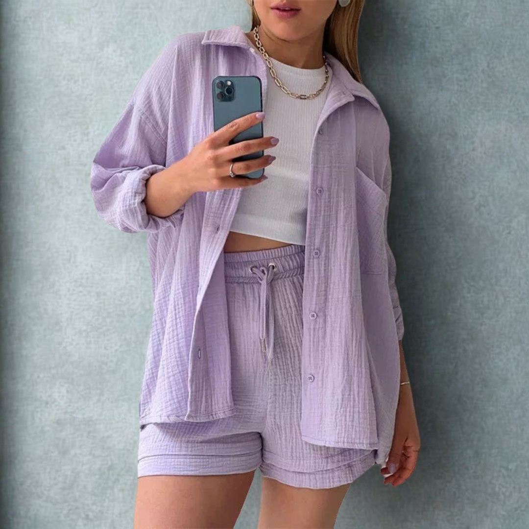 Adelie™ | Set di 2 pezzi in cotone con camicia e pantaloncini