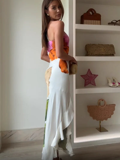 Joena - Elegante Abito Maxi a Spalla Unica con Fiori