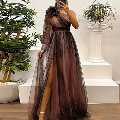 Judith - Maxi Dress in Rete Stampata con Spalla Scoperta alla Moda