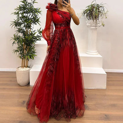 Judith - Maxi Dress in Rete Stampata con Spalla Scoperta alla Moda