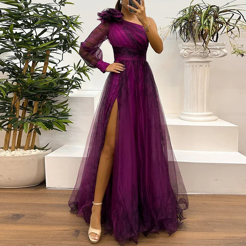 Judith - Maxi Dress in Rete Stampata con Spalla Scoperta alla Moda