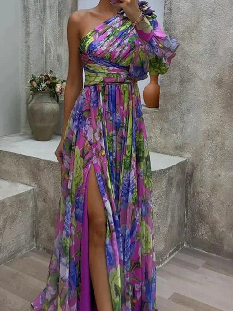 Amara - Maxi abito floreale monospalla
