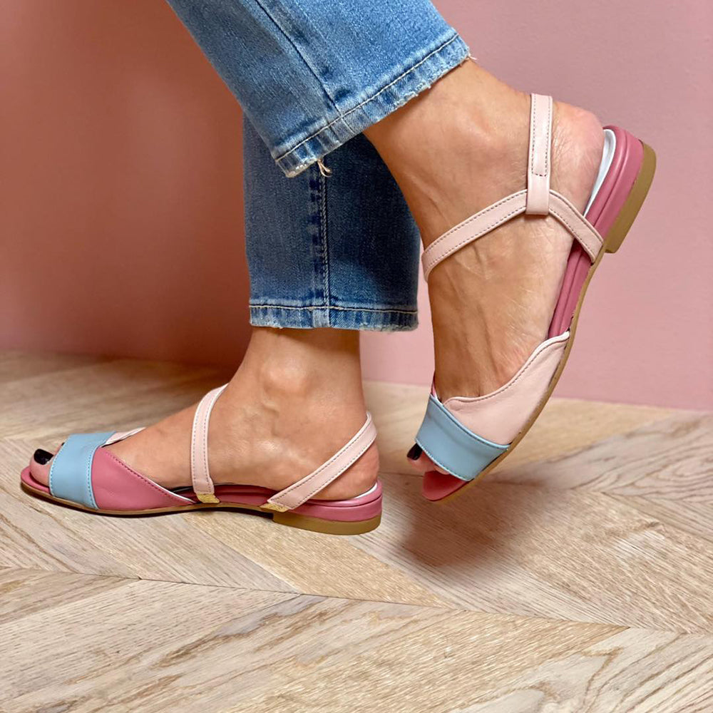 Roselina | Sandali asimmetrici rosa in stile color block