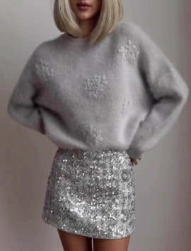 Orlisse - Maglione morbido con rilievi floreali