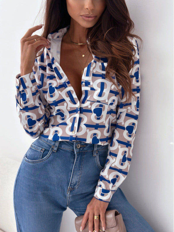 Monika | Blusa da donna ordinata con stampa in satin