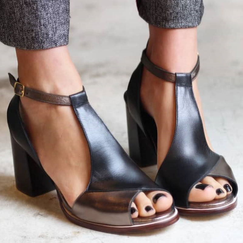 Nadaria | Sandali neri peep toe in stile patchwork con tacco