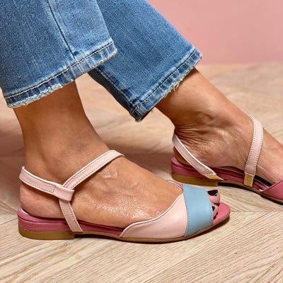 Roselina | Sandali asimmetrici rosa in stile color block