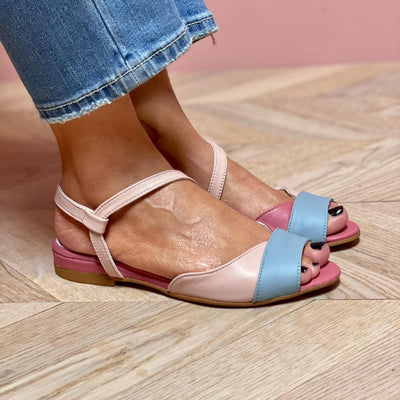Roselina | Sandali asimmetrici rosa in stile color block