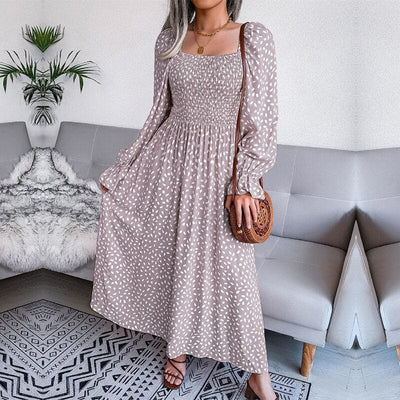 Lotte™ Elegante Abito Maxi Beige a Manica Lunga