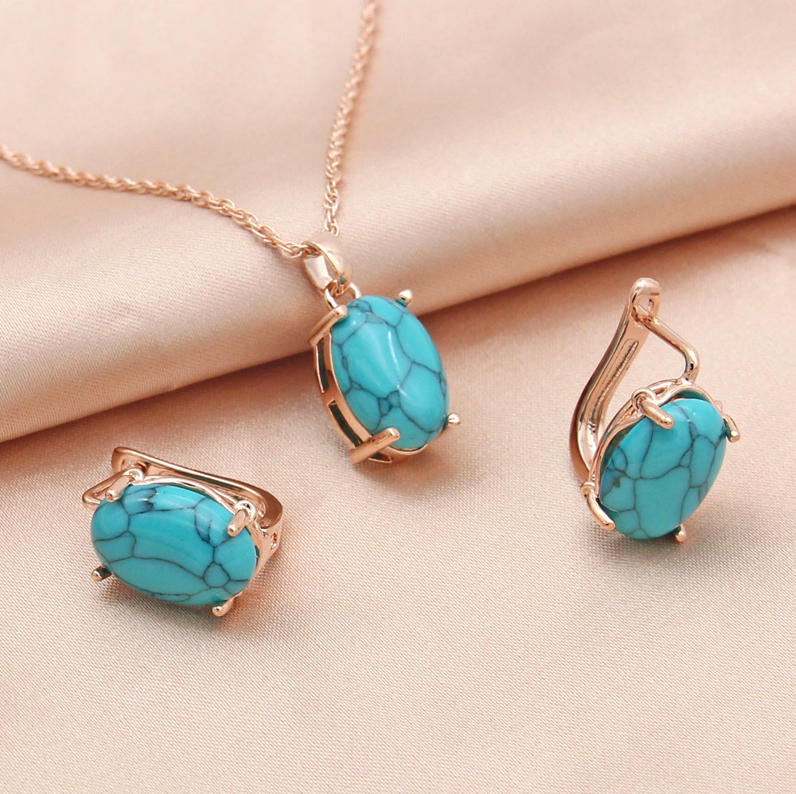 Orecchini + collana vintage con pietra turchese