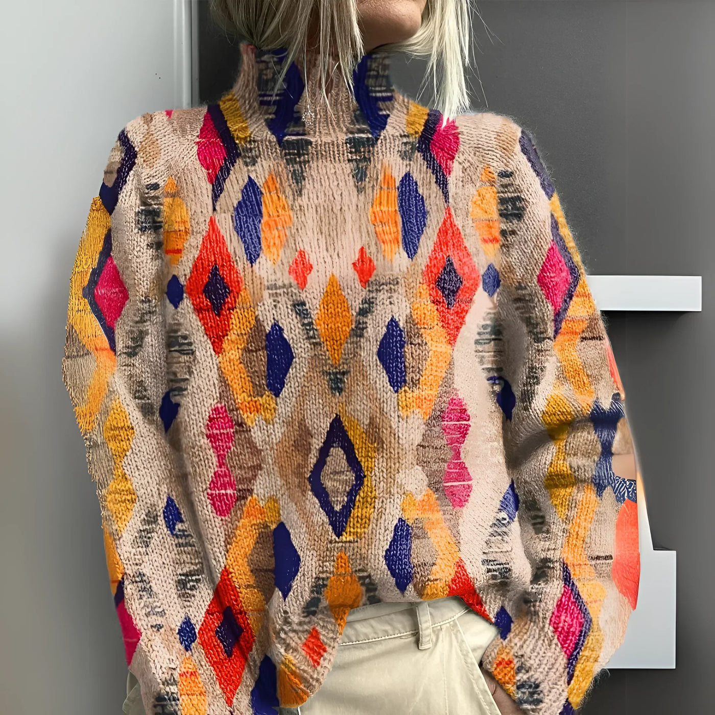 Fenna - Maglione in maglia con motivo geometrico a rombi