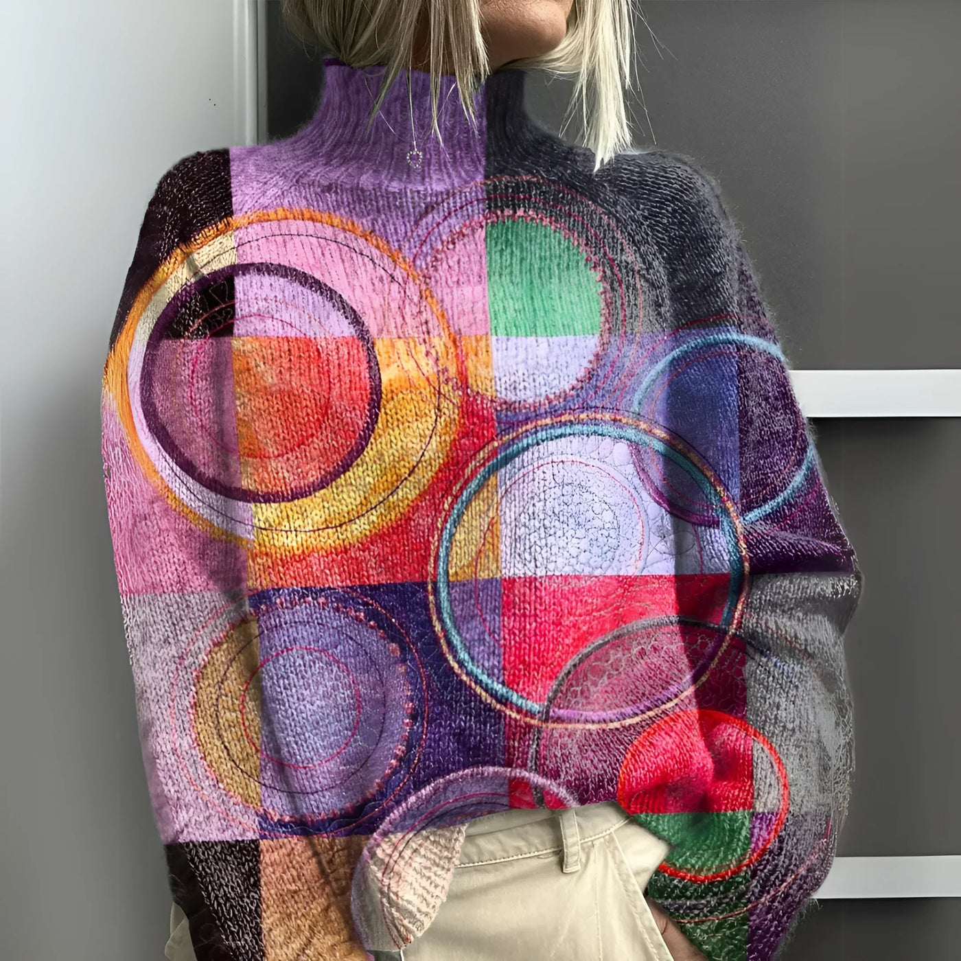 Jasmijn - Maglione a collo alto colorblock lavorato a maglia