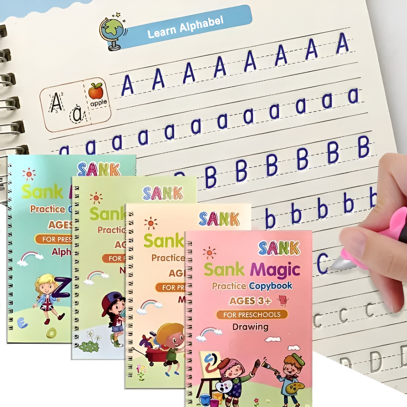 MagicWrite - Set di libretti di tracciamento riutilizzabili (4 libretti + 1 penna + 10 ricariche)