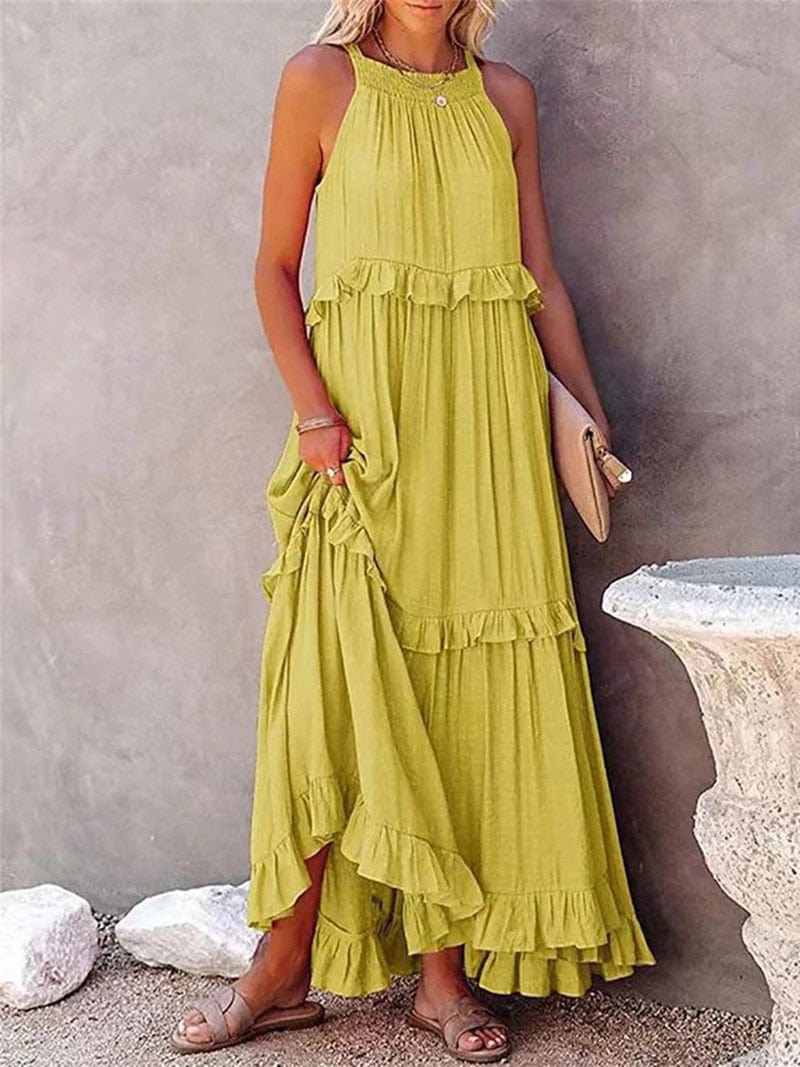 Meave™ Abito Maxi Estivo Festivo Giallo Svasato